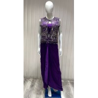 brinjal purple indo west with drape skirt and waist coat