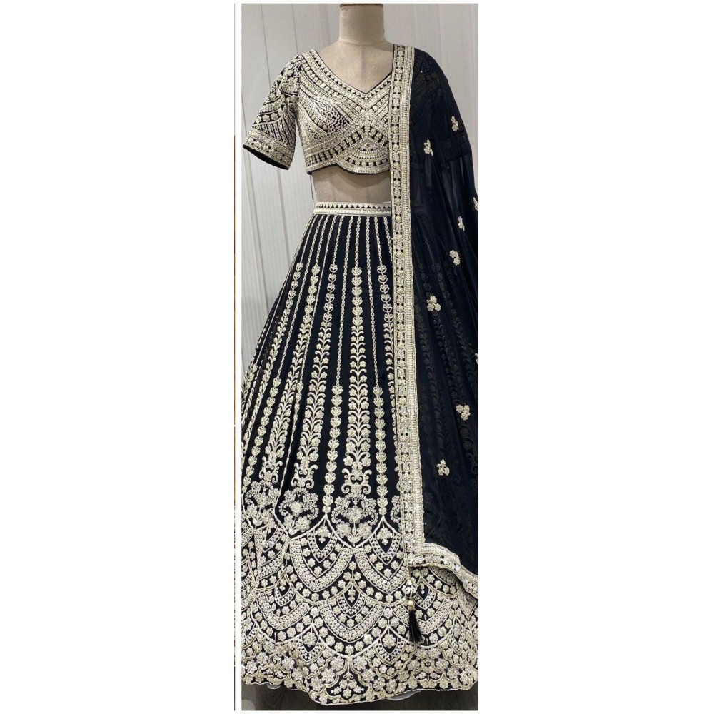 traditional black lehenga handwork
