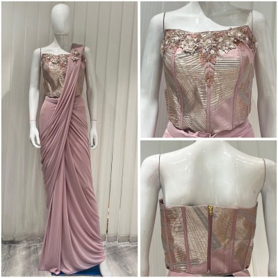 baby pink corset ready saree