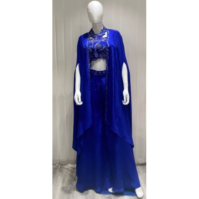 royal blue indo west with long shrug