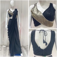 black ready made saree eith silver metallic top
