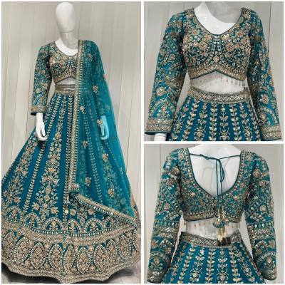 handwork lehenga dark turquoise with intricate top