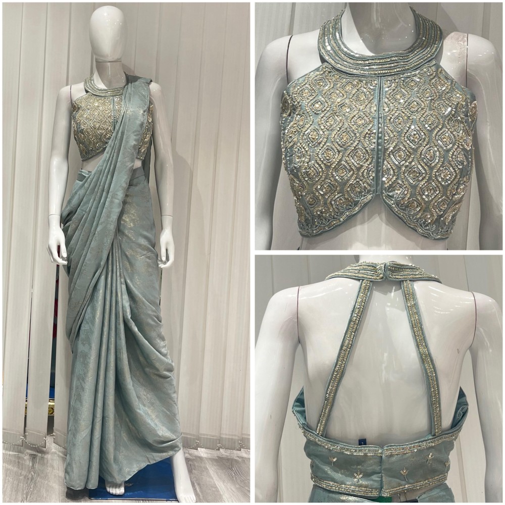 ready to wear saree. pastel green with modern blouse