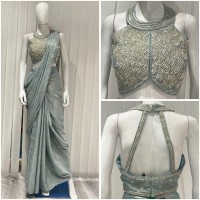 ready to wear saree. pastel green with modern blouse