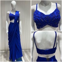 electro blue ready made saree
