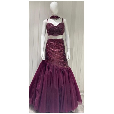 indowest wine red mermaid skirt with top