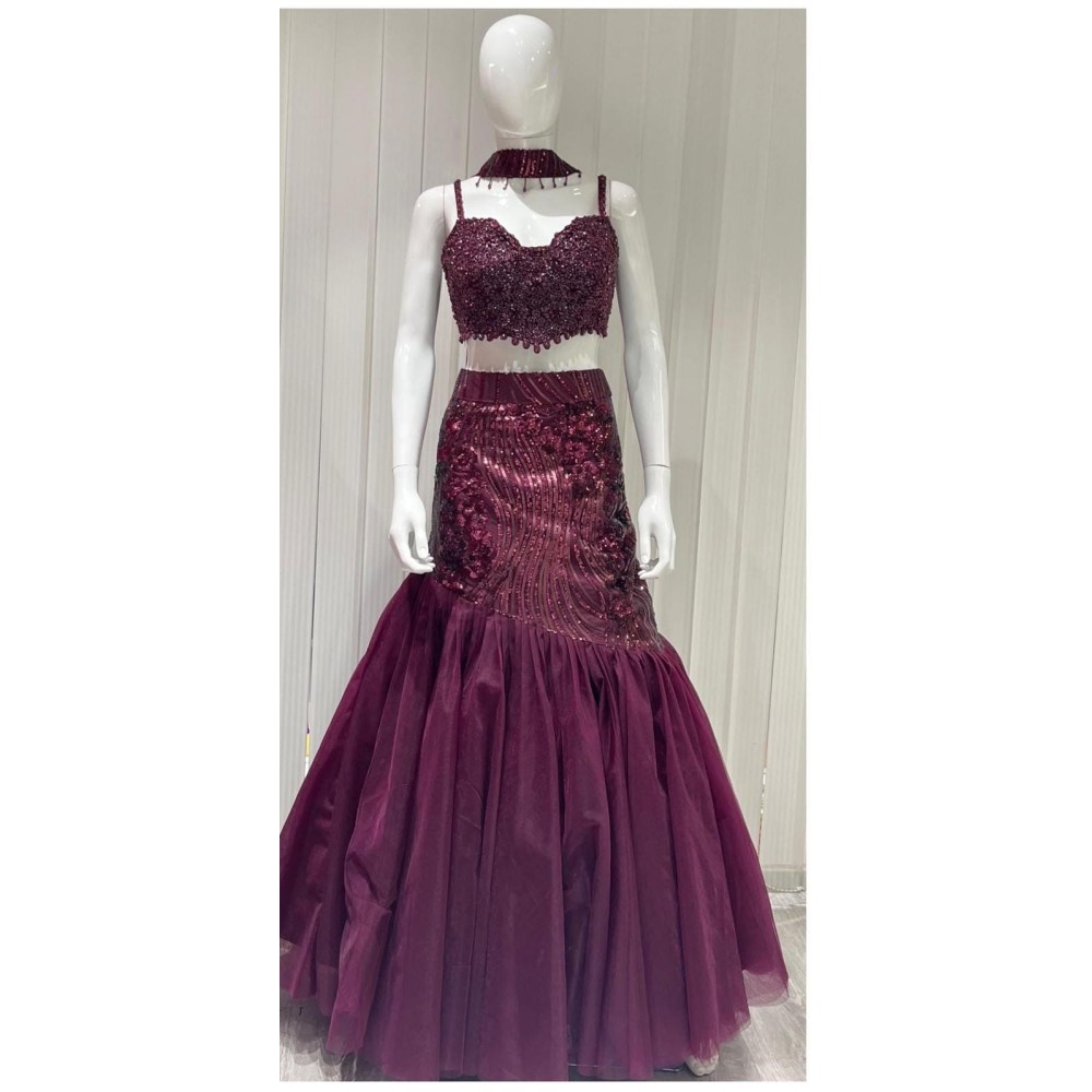 indowest wine red mermaid skirt with top