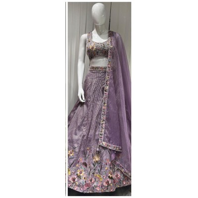 lilac lehenga with embroidered top